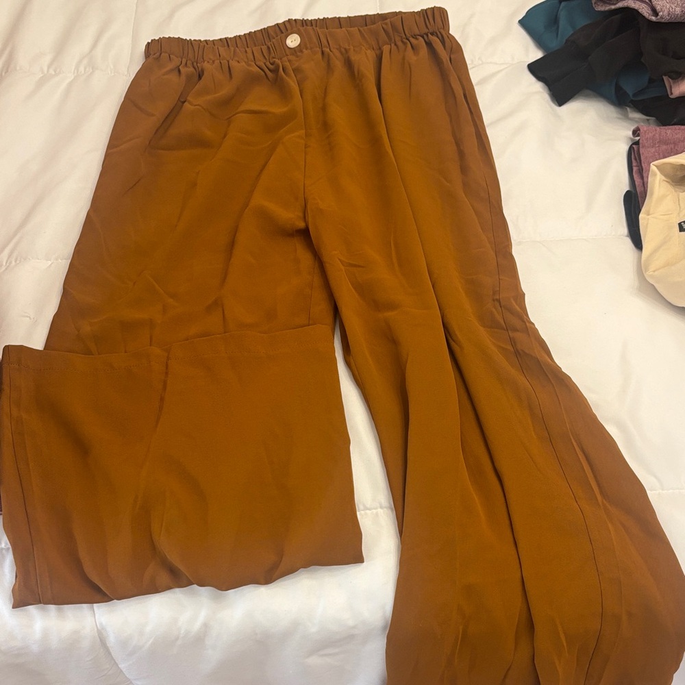 SHEIN Wide Leg Pants in Mustard Brown